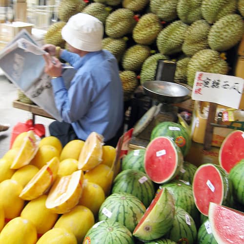 View of a fruit stall. Typically, the type of small business triads will extort money from.